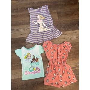 Disney Queen Elsa and Disney Princesses 3T Dress, Shirt, and Unicorn Romper Lot